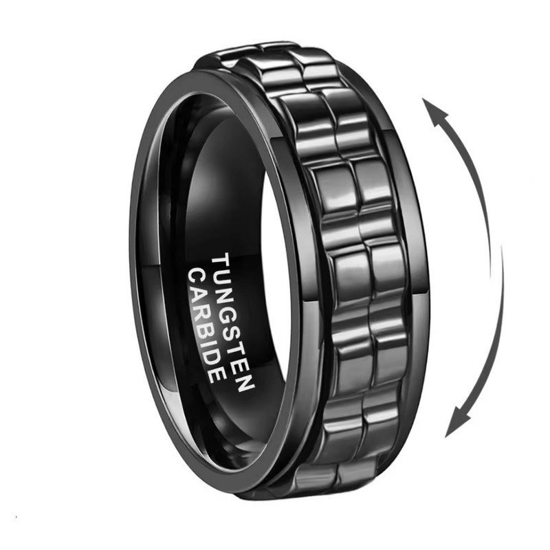 China Diseño especial Excelente mano de obra Anillo giratorio de tungsteno negro para hombres Ajuste cómodo Fabricantes de China