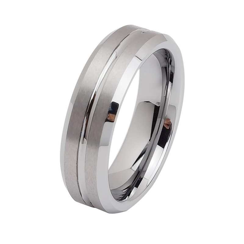 Un sacco di fedi nuziali in tungsteno in stock Bordi smussati da 6 mm/ 8 mm e anello in carburo di tungsteno spazzolato scanalato Produttori cinesi