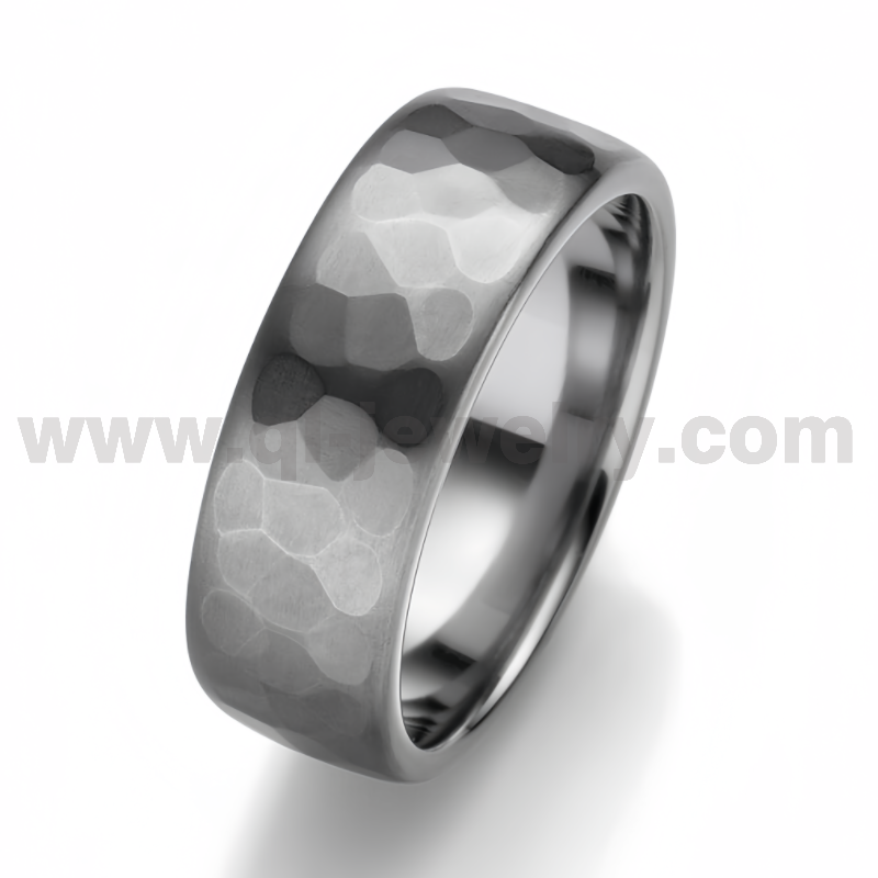 Rare Metal Pure Tantalum Couple Rings 8mm Domed Polished and Hammered Tantalum Ring China Manufacturer