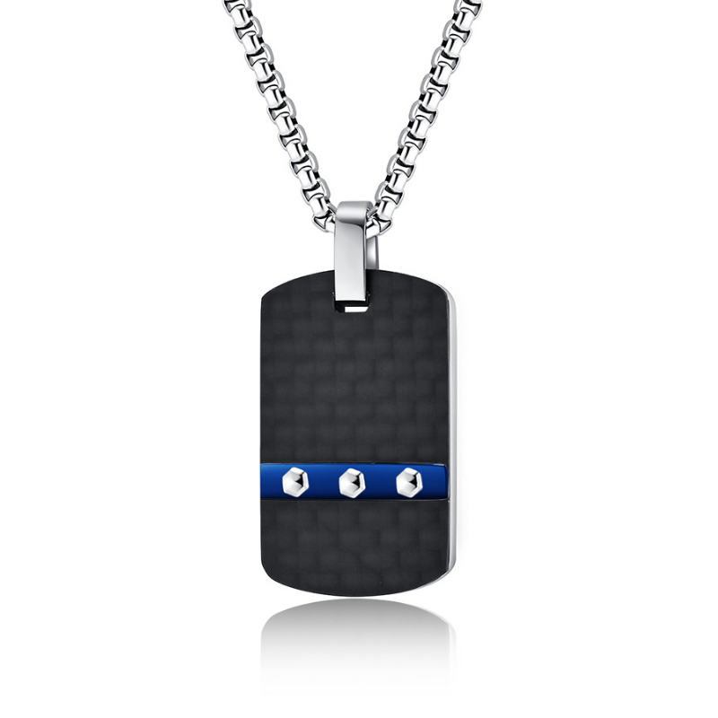 In Stock Creative European Simple Hexagonal Nailhead K Pattern Carbon Fiber Pendant Men's Fashion Military Pendant Blue Color  China Supplier