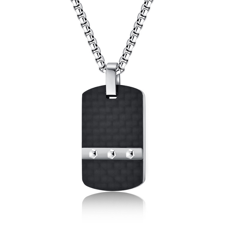 In Stock Creative European Simple Hexagonal Nailhead K Pattern Carbon Fiber Pendant Men's Fashion Military Pendant Silver Color  China Supplier