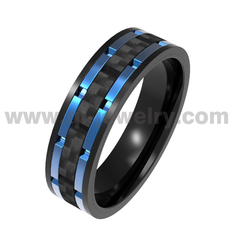 Tecnología de anillo de titanio y fibra de carbono de 8 mm se reúne con un diseño único de fibra de carbono negro y altas de boda de titanio azul fabricante de porcelana