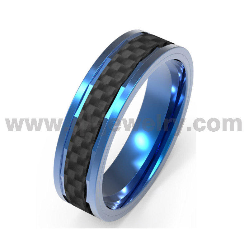 8 mm Un anillo de estilo distintivo de titanio azul y fibra de carbono anillo de bodas para hombres Fabricante de China