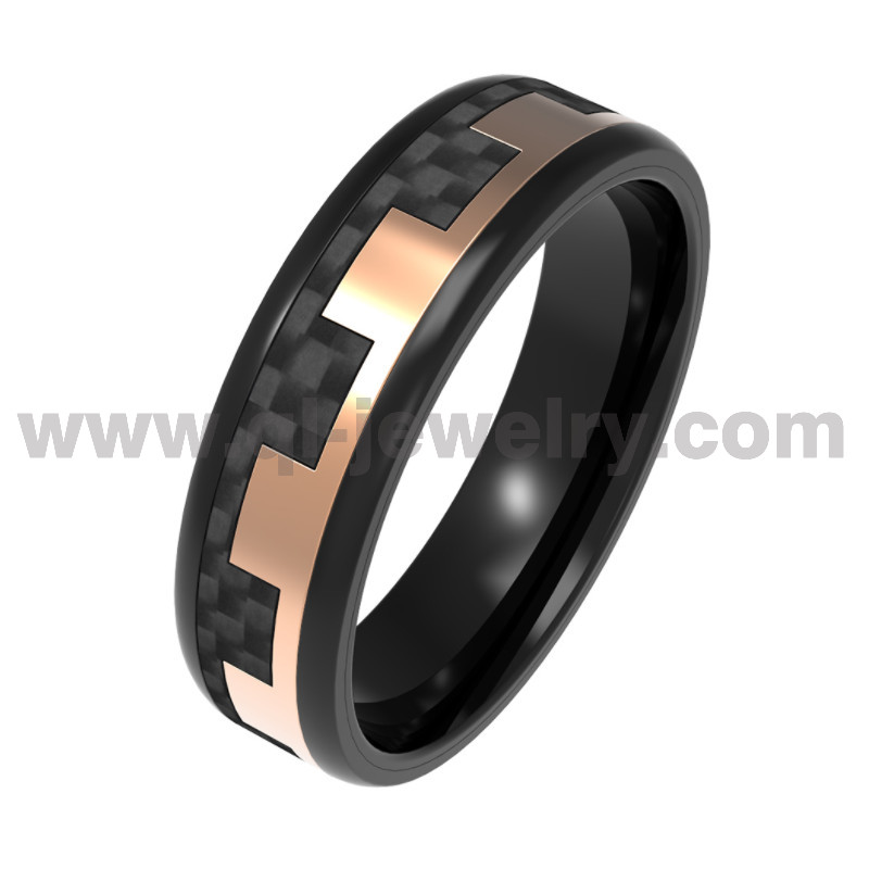 Materiales de alta calidad fibra de carbono negro y revestimiento de oro negro y rosa 316 anillo de acero inoxidable anillo de boda de fibra de carbono negro fibra de porcelana fabricante