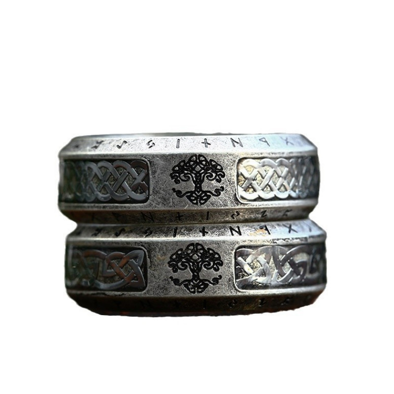 Men's Men's Vintage Titanium Ring Steel Warrior Nordic Viking Letters Fashion Titanium Ring European and American Retro Tree of Life Titanium Ring China Manufacturer