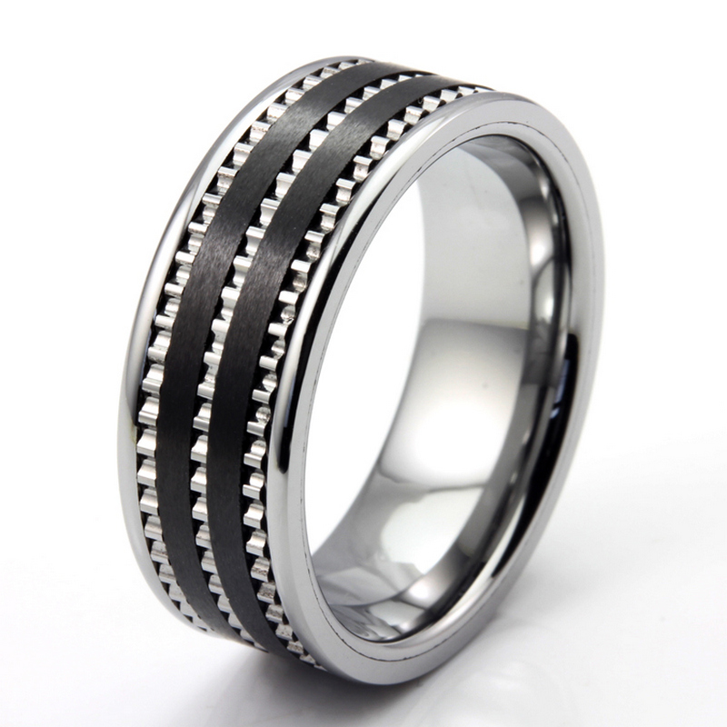 Equipo de revestimiento negro de comodidad de 8 mm único de 8 mm High pulido y cepillado con tungsteno Grovin Tungsten Carbide Bodas de boda China Fabricante