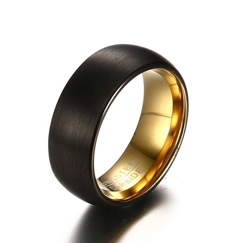 Al por mayor de 8 mm con cúpula mate mate de dos tonos anillo de carburo de tungsteno anillo de carburo de tungsteno negro y dorado fabricante de china