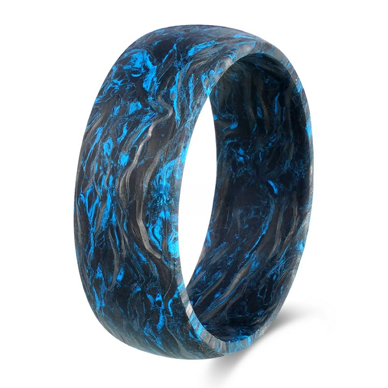 Materiales de alta calidad Anillo de boda de fibra de carbono forjado de Burl Blue Burl para hombres Fabricante de China