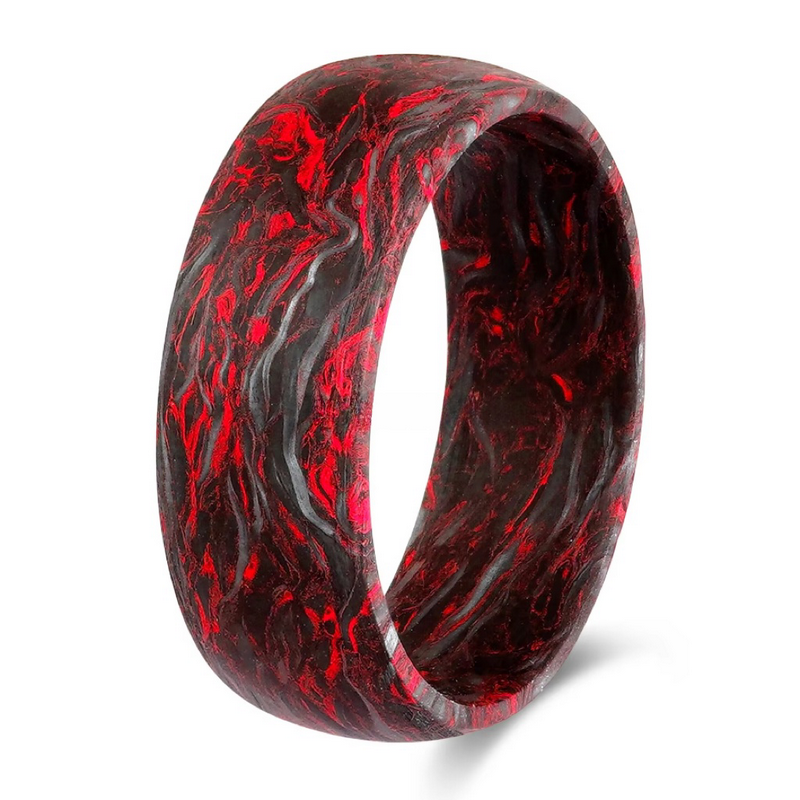 Materiales de alta calidad anillo de boda de fibra de carbono forjado de burl rojo para hombres Fabricante de China