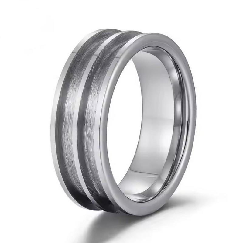 Venta caliente de alta calidad Estilo clásico de 8 mm Tungsten Carbide Anillo en blanco Dual canal Connero de tungsteno Insolador de porcelana Fabricante