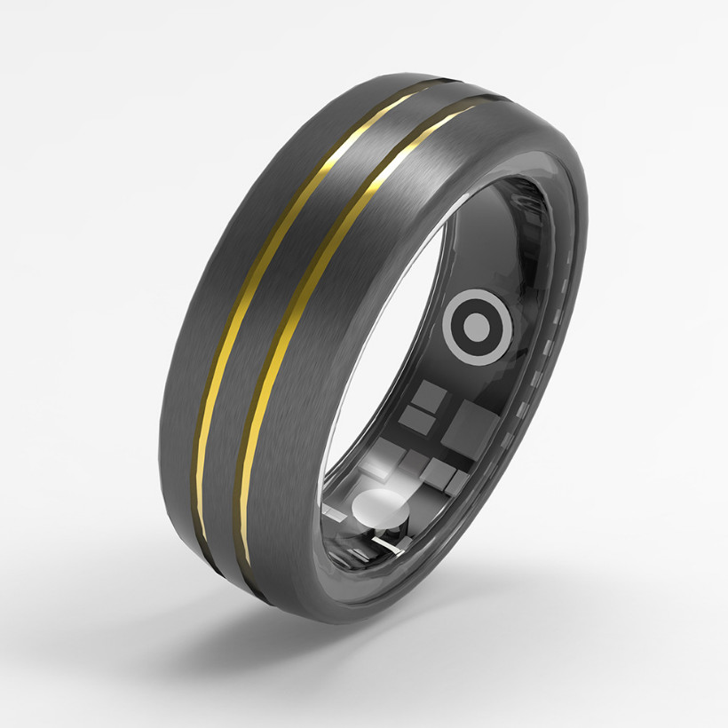 OEM / ODM Smart Anneaux Domed Black Tungsten Carbide Health Smart Ring avec des lignes d'or cardiaque à chaud Hot Sell Fashion Men Sports Ring Chine fabricant