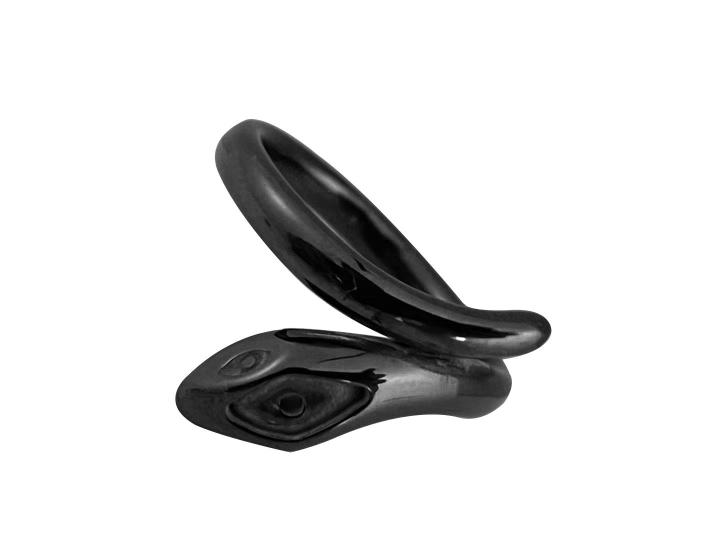 Componente per la creazione di gioielli - Anello vuoto in ceramica nera con motivo serpente, per produttore cinese con montatura in oro e argento
