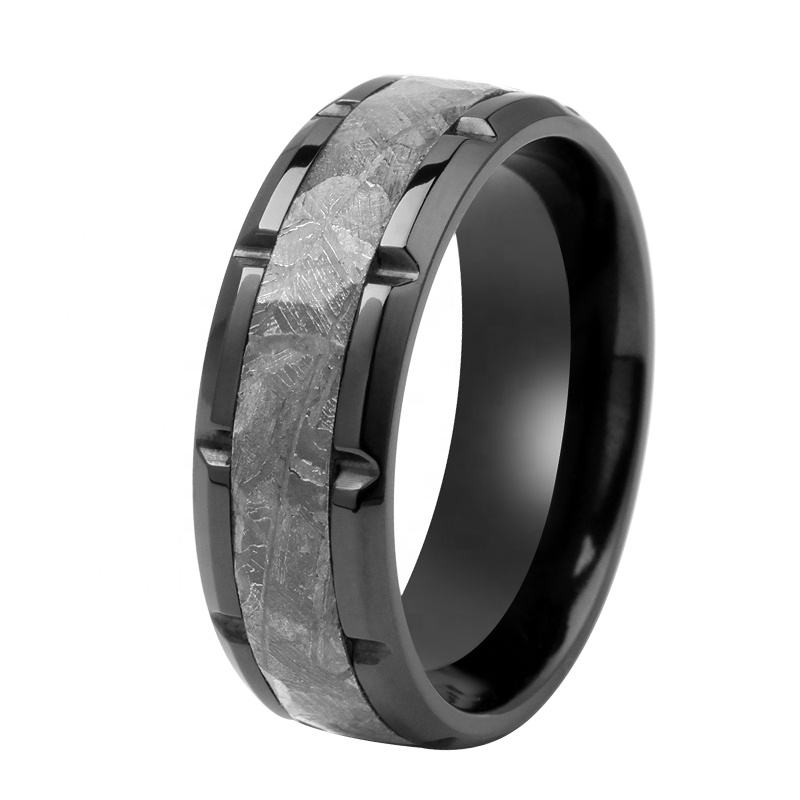 Wholesale 8mm Zirconium Wedding Bands with Genuine Muonionalusta Meteorite Inlay