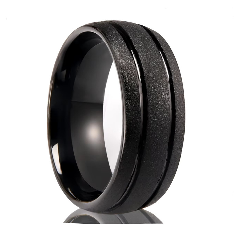 8mm Sandblasted Black Tungsten Carbide Men's Ring - Durable & Modern Wholesale