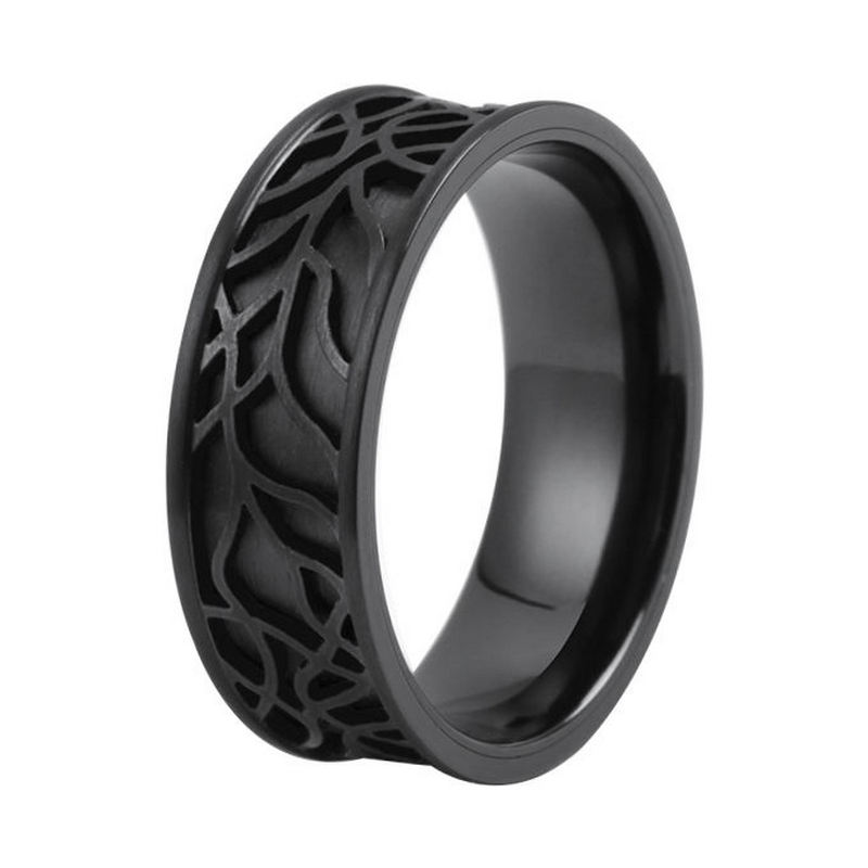 Wholesale Custom-Engraved 8mm Hollow Black Zirconium Ring for Men
