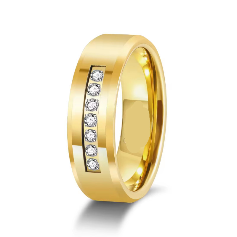 Позолоченные водонепроницаемые вольфрамовые кольца диаметром 8 мм с инкрустацией из полированного циркона - оптовые заказы для мужских свадеб и помолвок