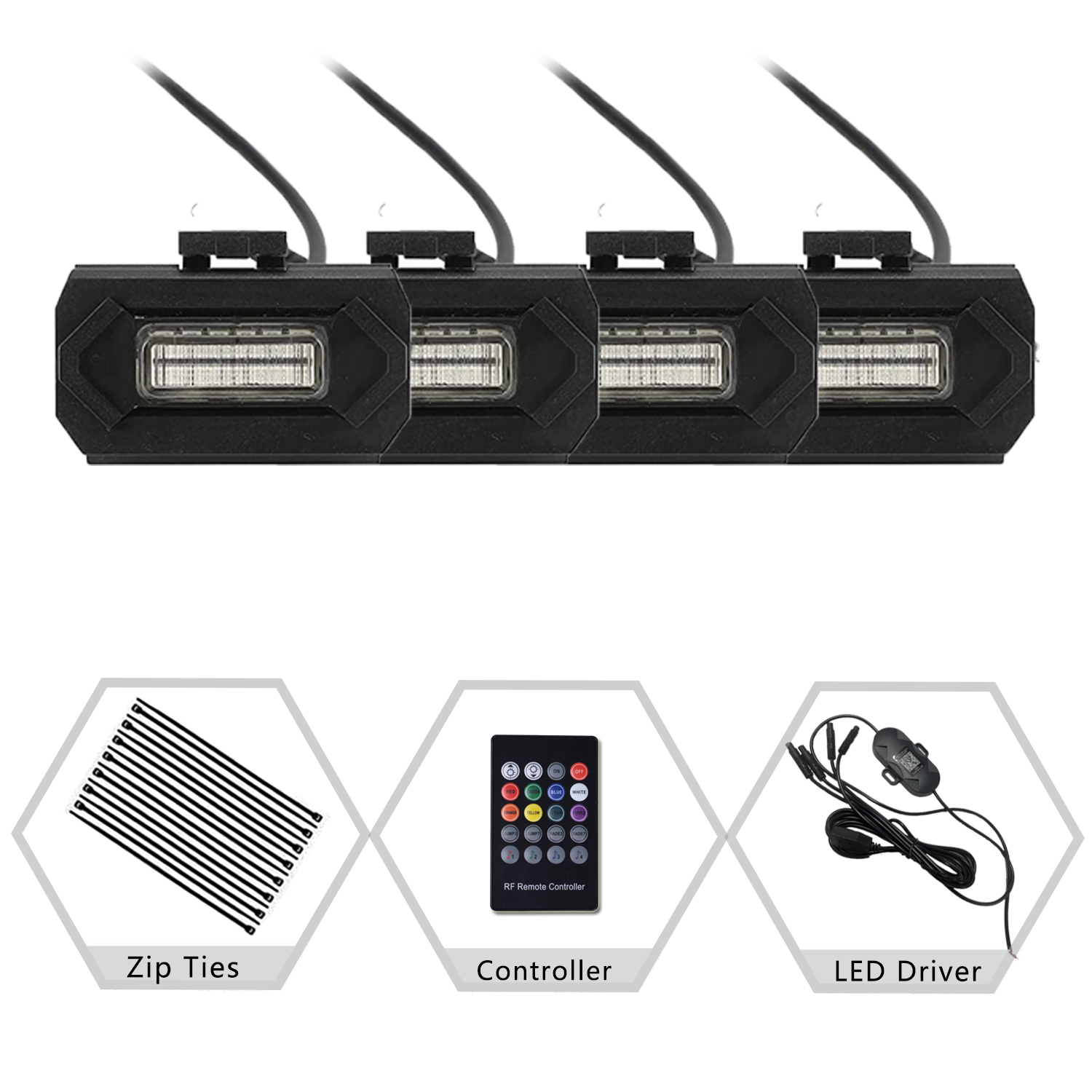 중국 All-aluminum 5-Sides RGB LED Rock Lights Kit Multicolor Neon Accent Music Underbody Lighting Underglow Kits with RF Controller for Off-Road Cars - COPY - 00987n 제조업체