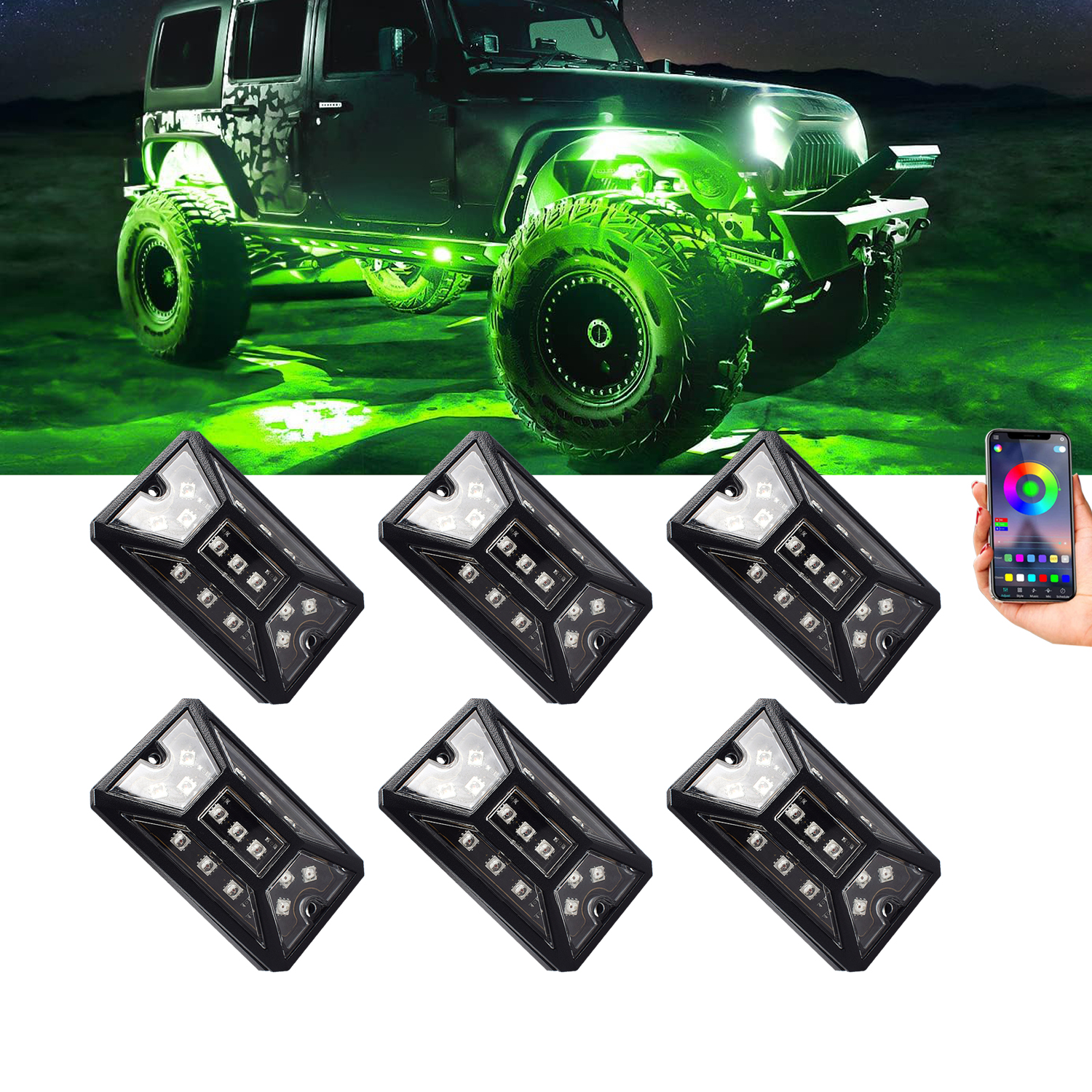 Bluetooth RGB LED Rock Lights Kit, Multicolor Neon Accent Music Flashing Lighting Underglow Kits with RF Controller for Off-Road, Trucks, Cars, UTV, ATV, SUV, RZR, Motorcycles, Boats - COPY - fdf63g