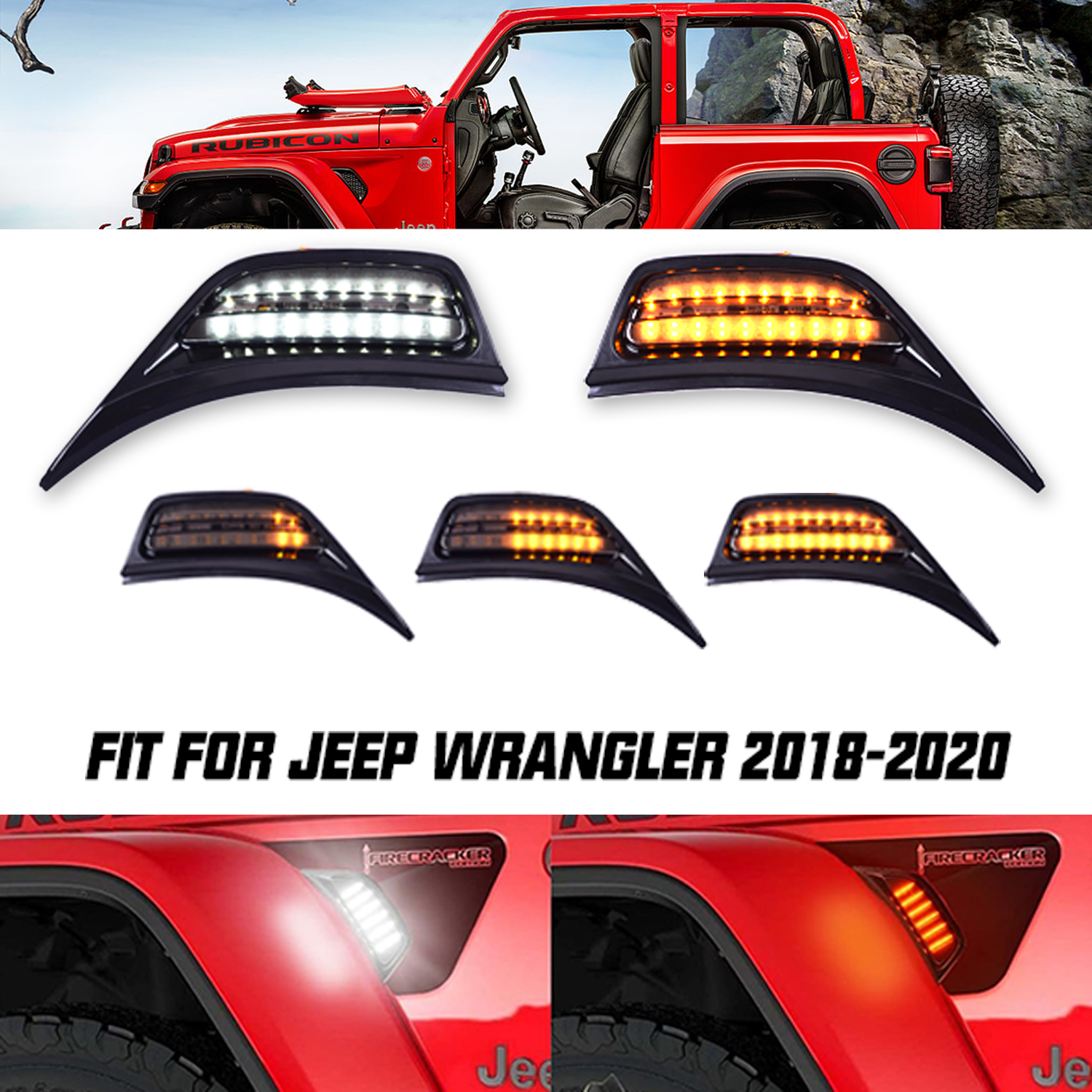 2 Pcs LED Sequential Side Marker Light Front Fender Vent Light for Jeep Wrangler JL 2018-2020 ​LED Amber Blinker Turn Signal Lights & White Day Running Lamps