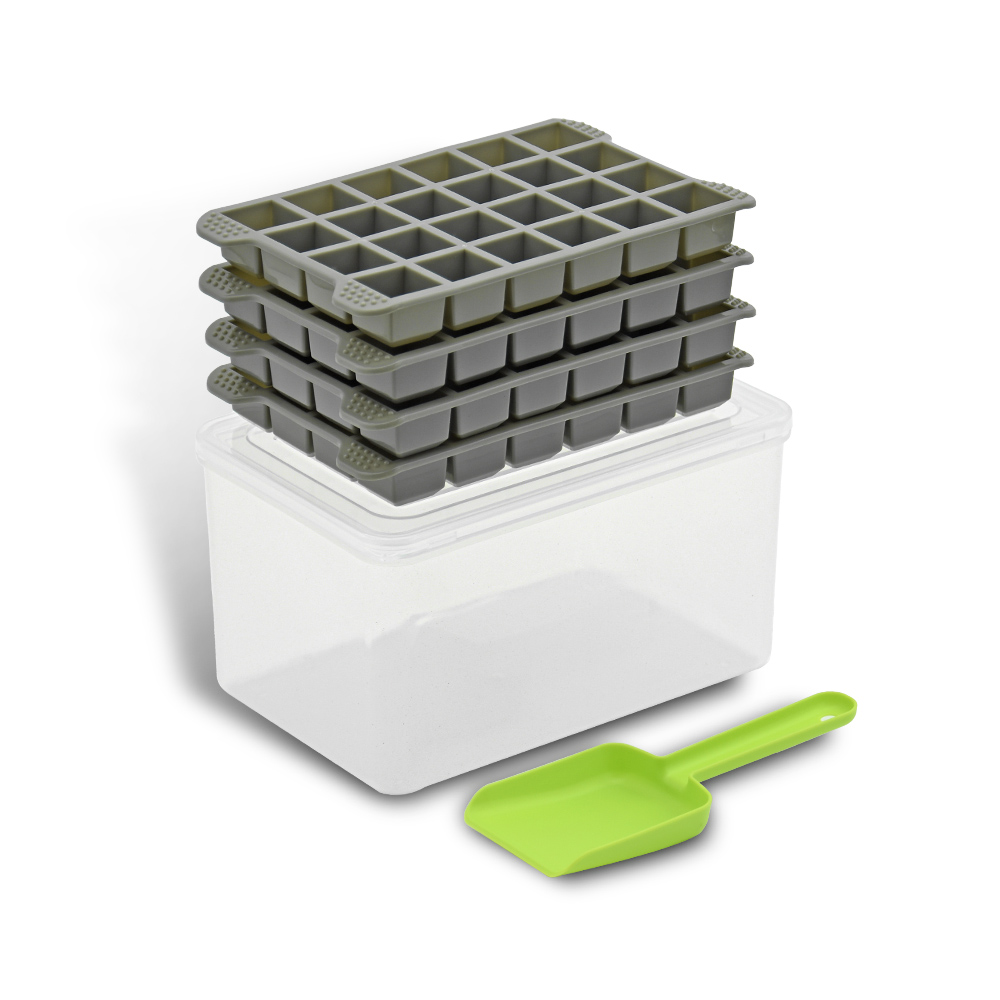 Benhaida 제조업체 미니 아이스 큐브 제조기 얼음 용기가 있는 96개의 캐비티 플라스틱 아이스 큐브 금형을 쉽게 출시할 수 있습니다.