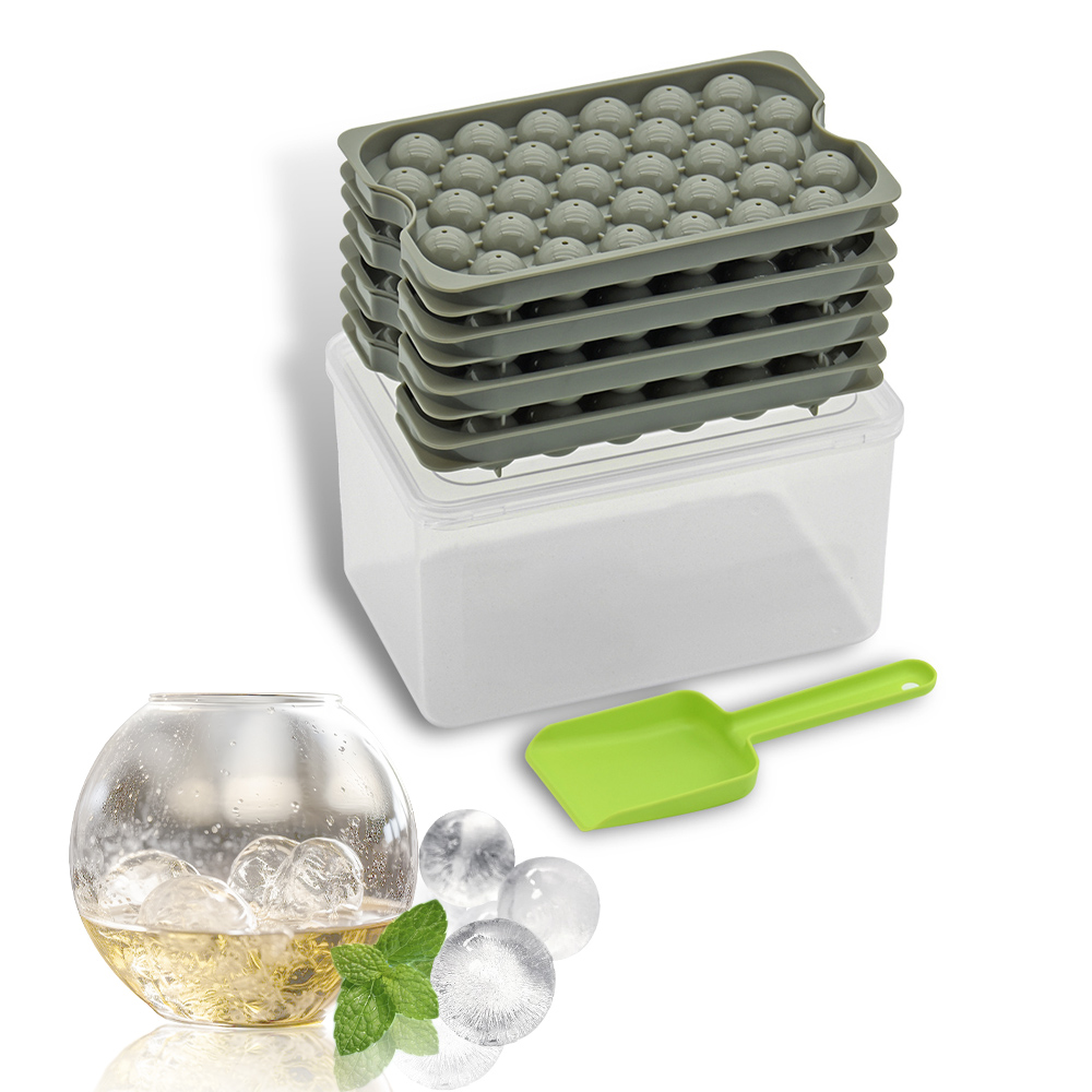 Benhaida Popular Mini Ice Cube Maker with Ice Container Easy to Release 128 Cavity Plastic Small Ice Ball Mold