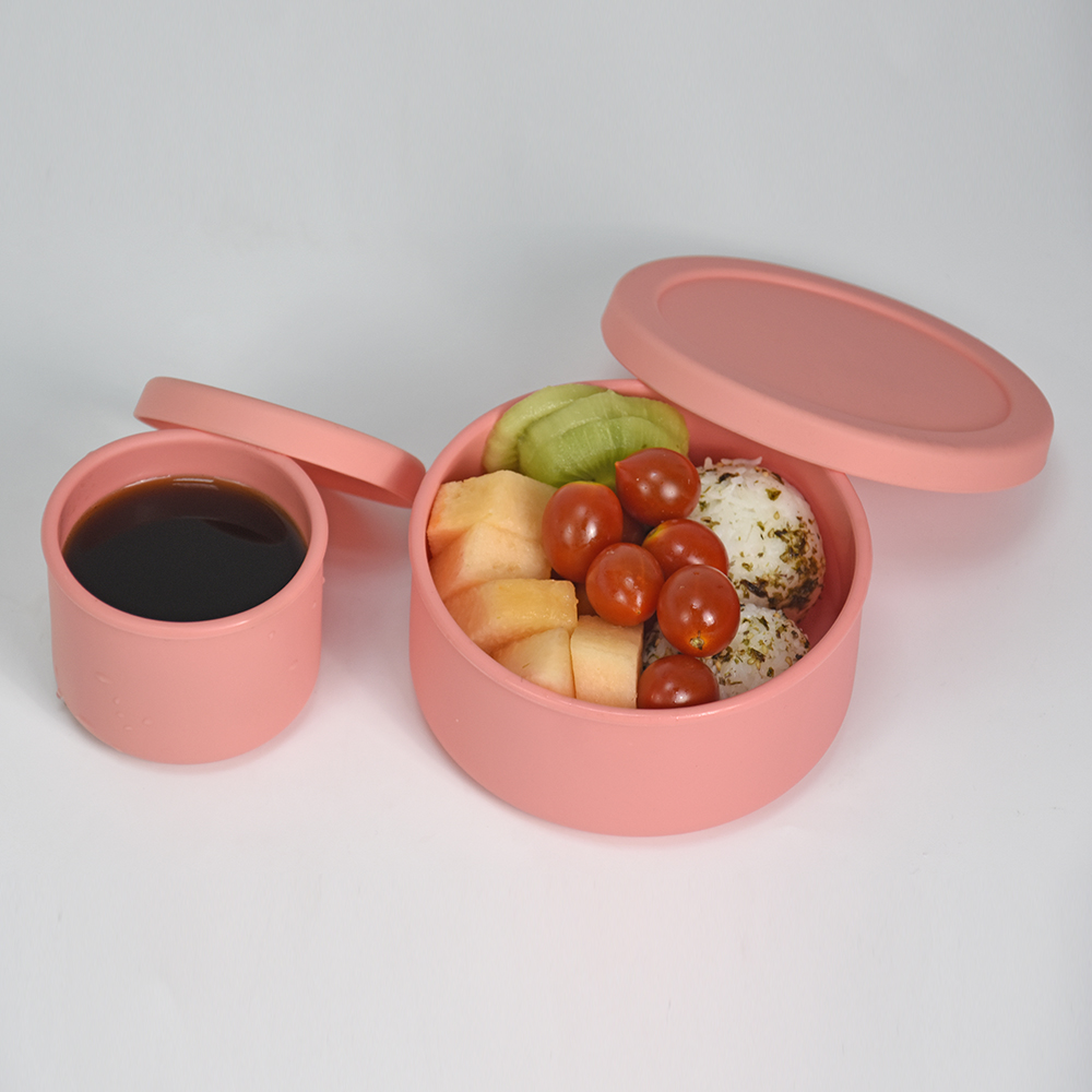 定制热销食品级硅胶饭盒便携式儿童便当盒硅胶食物储存容器