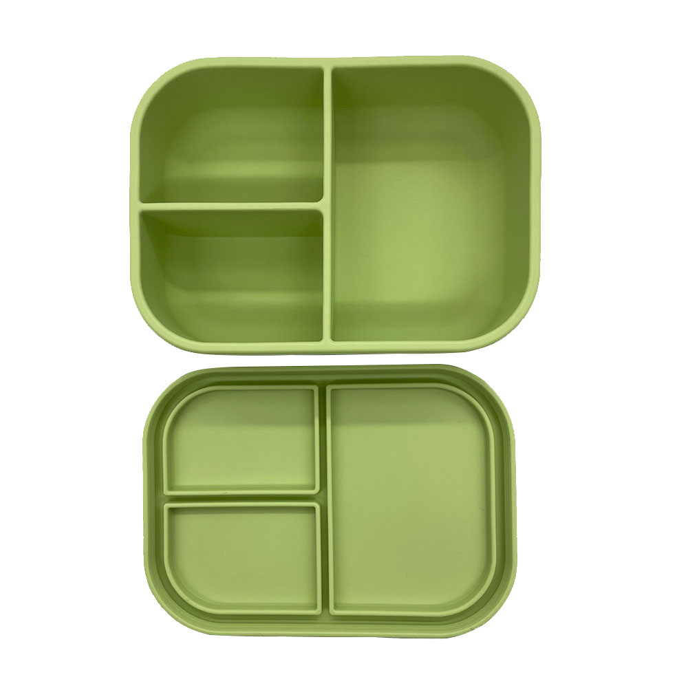 3 Compartment Silicone Bento LeakProof School Children Kid Bengo Silicone Bento Lunch Box With Lid