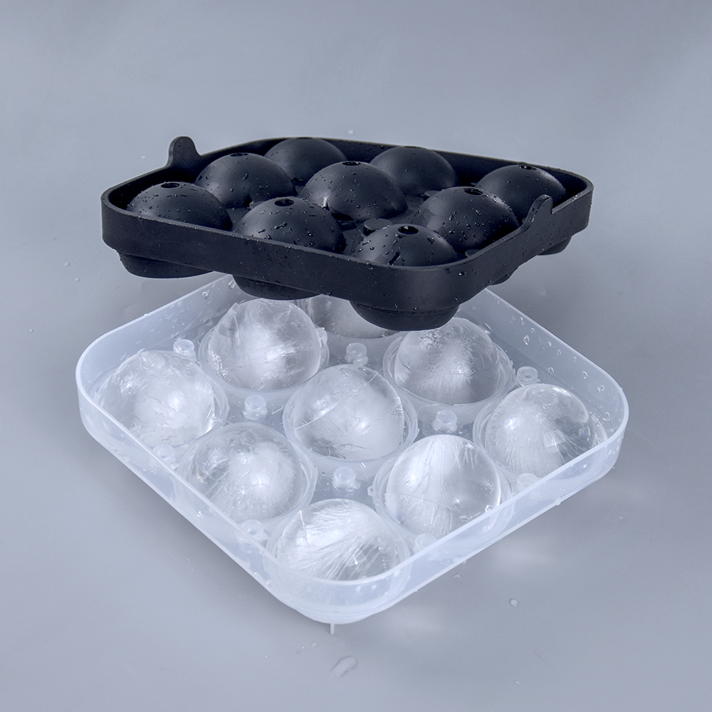 Benhaida Molde para hacer bolas de hielo de 2 pulgadas, a prueba de fugas, de primera calidad, para whisky, sin BPA, fácil de liberar, molde para bolas de hielo de silicona de 9 cavidades