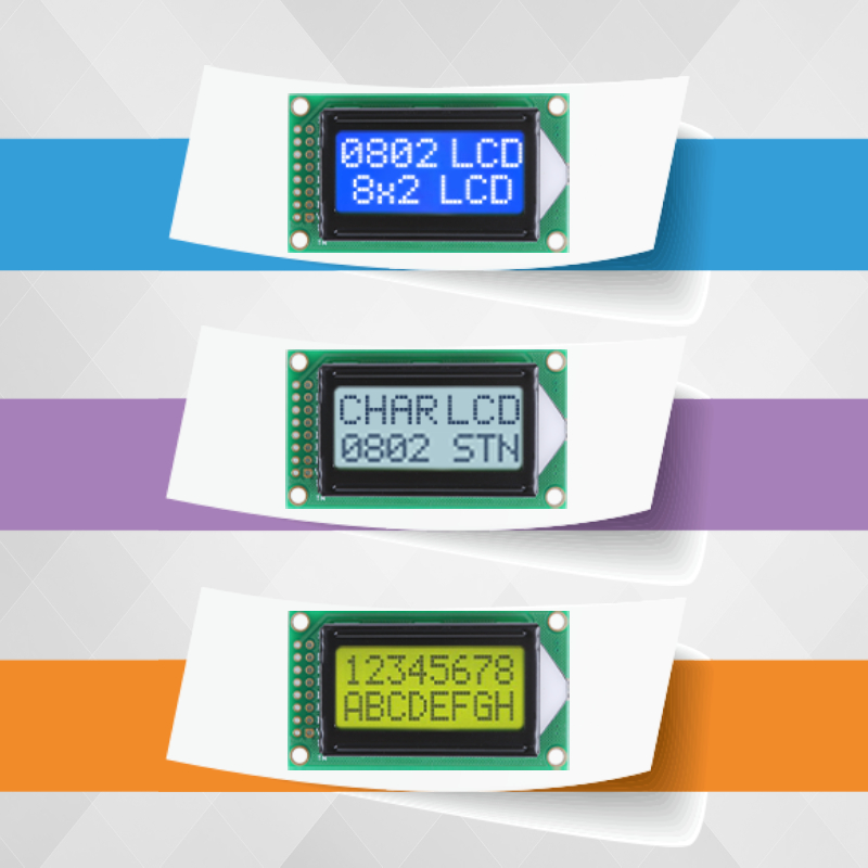 Módulos de exibição LCD de caracteres 2x8 0802 para medidor de instrumento (WC0802B0)