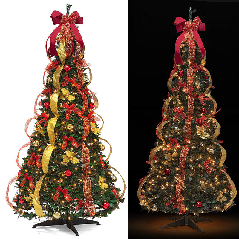 Senmasine 6-футовая всплывающая рождественская елка с подставкой для лампочек, простая сборка, предварительно украшенные складные рождественские елки