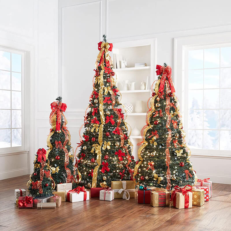 Senmasine Pre-lit xmas Trees Pre-decorated collapsible artificial Christmas pop-up tree with LED Lights stand Easy Assembly