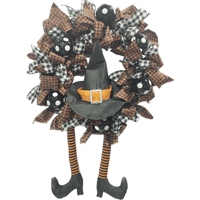 Senmasine 24 pollici Ghirlanda per le gambe della strega di Halloween con fiocchi per cappelli e palline Decorazioni per appendere la porta anteriore