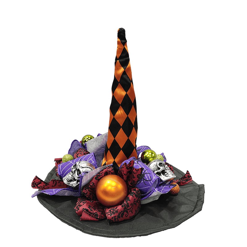 Senmasine Chapeau de sorcière d'Halloween avec tête de squelette et nœuds en ruban pailletés pour décoration de table effrayante
