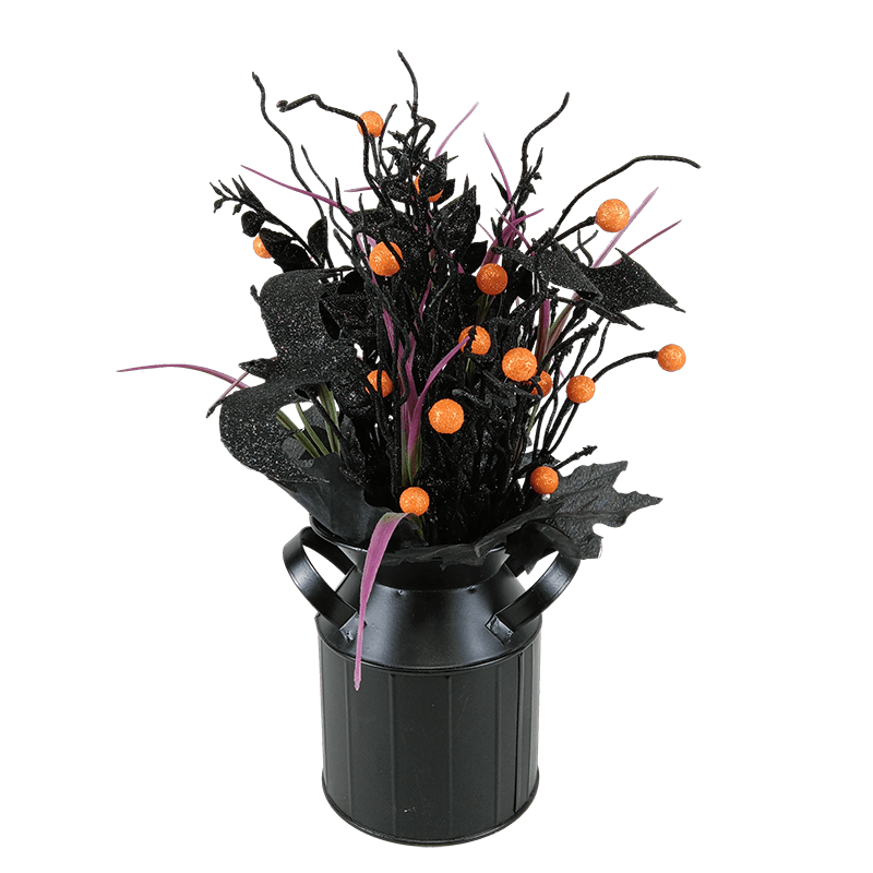 Senmasine Halloween-Krugarrangements mit schwarzen künstlichen Blättern, Zweigen, orangefarbenen Beeren, Tischparty-Dekoration
