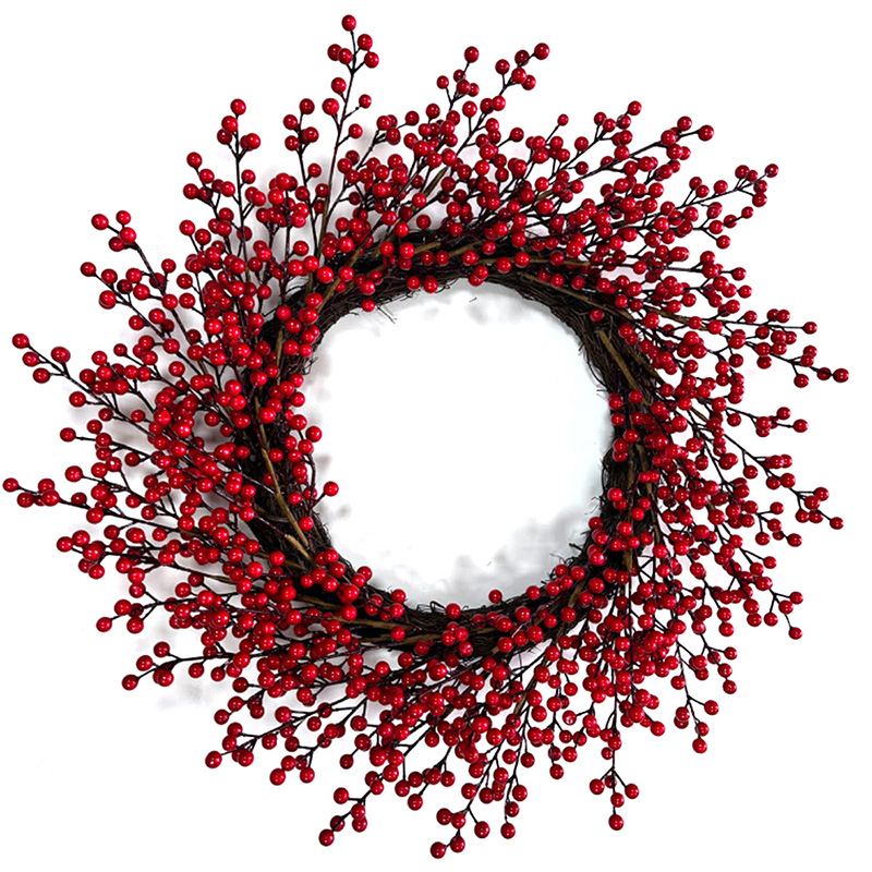 Senmasine 24Inch Christmas red berries wreaths for winter front door farmhouse hanging decorative