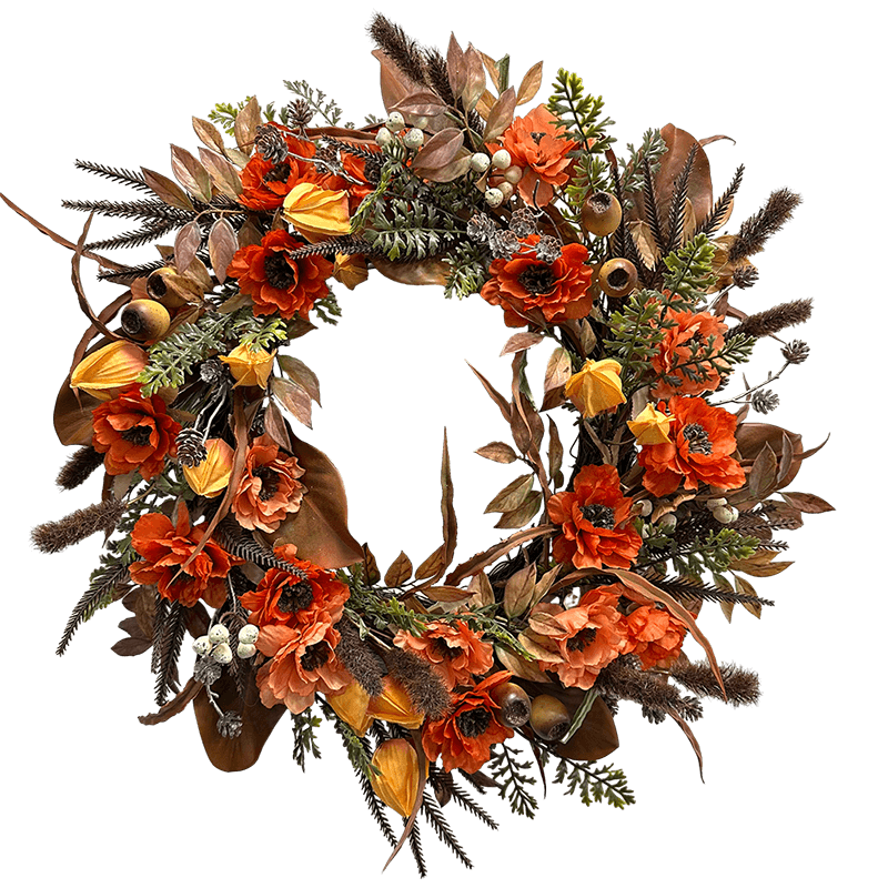 Senmasine 24 インチ人工ケシの花秋の花輪フロントドアぶら下げ秋の収穫の装飾
