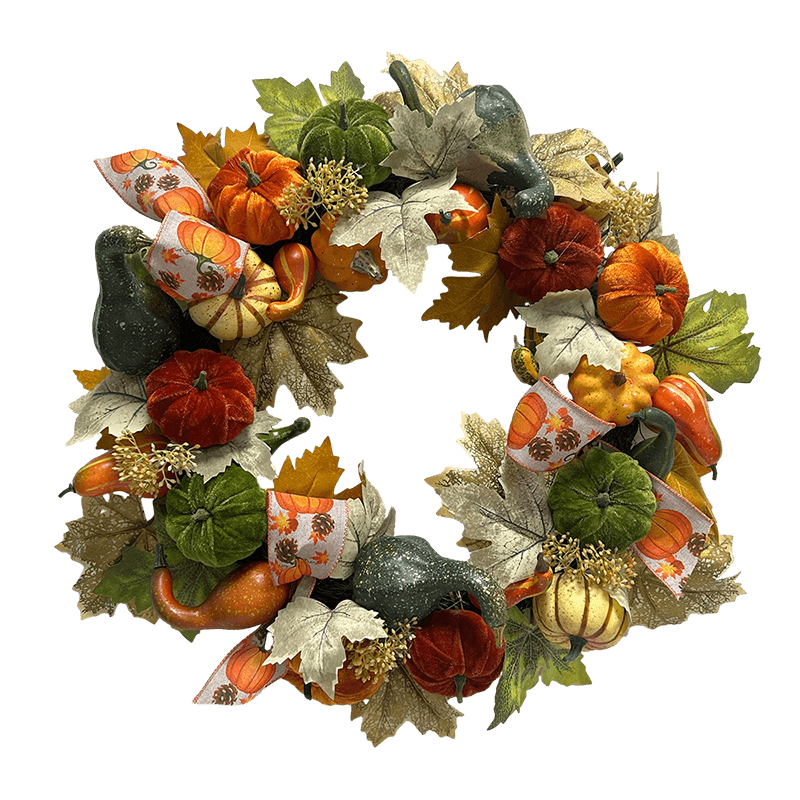 Senmasine 22 дюйма, осенний венок из тыквы на День благодарения с искусственными листьями, бархатные ленты из тыквы, банты, декор для осеннего урожая