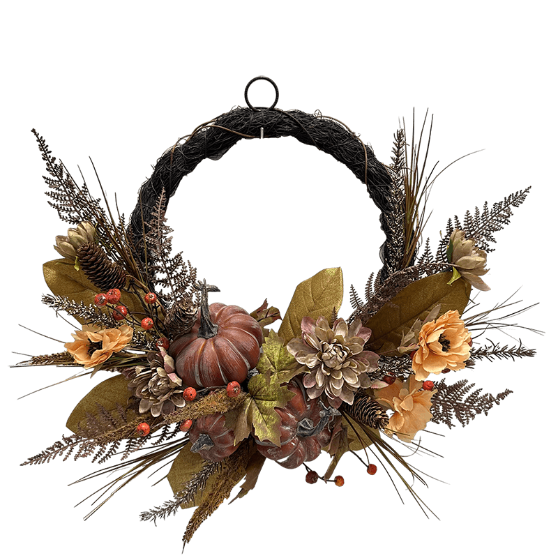 Corona de cosecha Senmasine de 22 pulgadas con flores artificiales de Dalia, calabaza de otoño, hojas de Acción de Gracias, piña