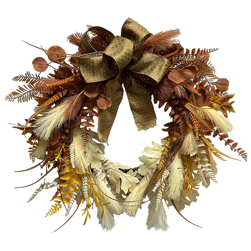 Senmasine Couronnes d'automne de 24 pouces pour porte d'entrée suspendue, décoration d'automne, nœuds d'herbe de Pampa artificielle