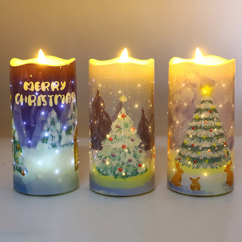 Senmasine Flameless Led Candle Printing Christmas Tree Star Flower Pattern