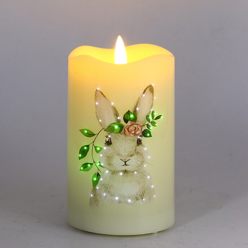 Senmasine Kaninchen-Ostern-LED-Kerzen, flammenlose Kunststoff-Faseroptik-Flackerkerze, echtes Wachs