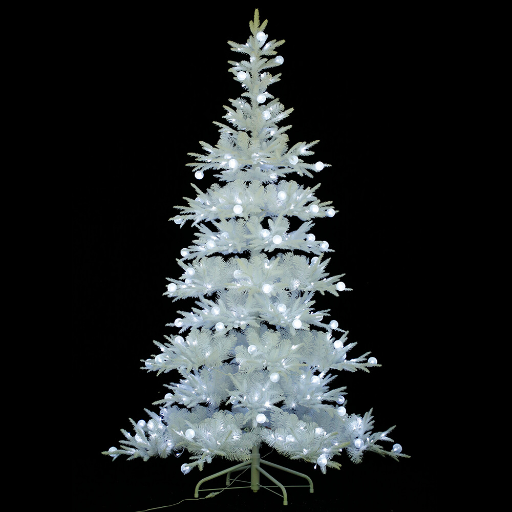 Senmasine beflockter Weihnachtsbaum mit zweifarbigen LED-Blasenlichtern, weiße künstliche PE-PVC-Außendekoration