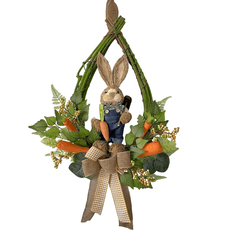 Senmasine Osterhasenkranz mit künstlichen Blättern, Karottenband, Schleifen, Hase, 40,6 cm, 50,8 cm, 61 cm, 66 cm