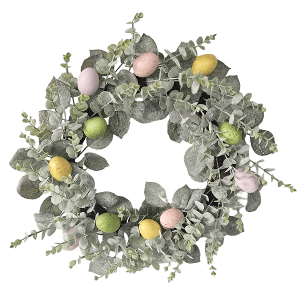 Senmasine Künstlicher Osterkranz mit Kaninchen, bunten Eiern, grünen Blättern, Dekoration, Frühlingskränze, 55,9 cm, 61 cm