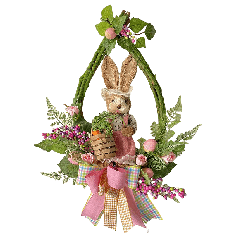 Senmasine Corona de Pascua de múltiples estilos para decoración colgante de puerta de entrada huevos de colores mezclados conejo