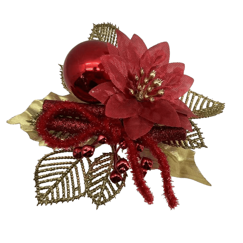 Senmasine Picareta de flor artificial com folhas artificiais pinho glitter pinha misturada decoração de bola de natal