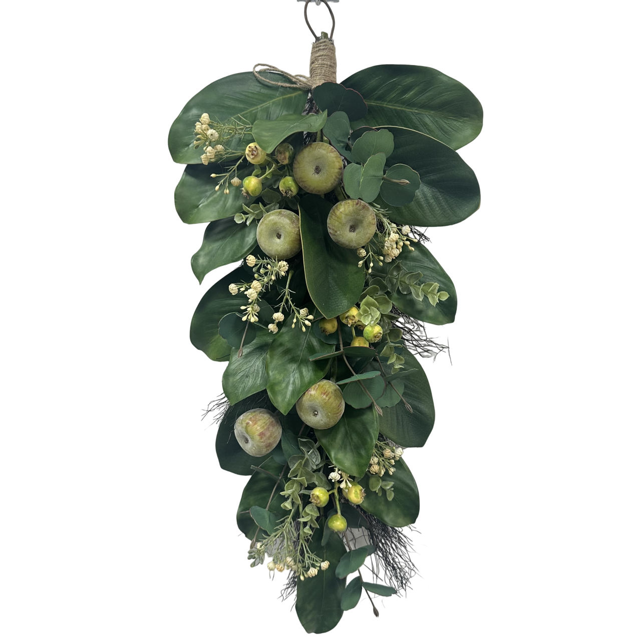 Corona artificial Senmasine, mezcla de hojas verdes de higo de manzana, coronas de primavera, decoración colgante para puerta delantera