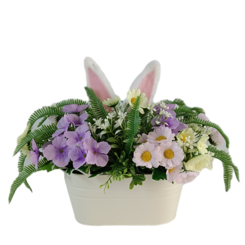 Senamsine decoração de Páscoa mista flores artificiais coelho coelho ovo de plástico plantas de primavera