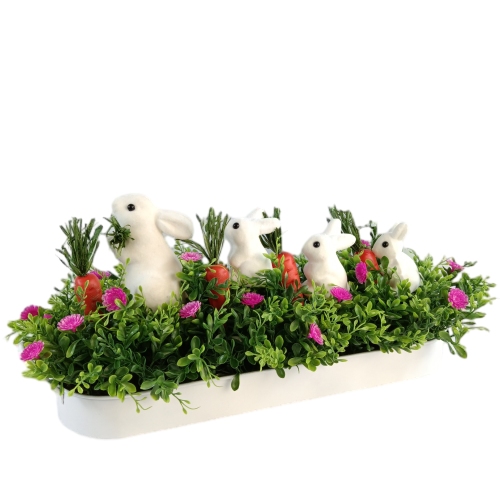 Senamsine ウサギイースター装飾春植物混合造花緑バニーオフィス家の装飾