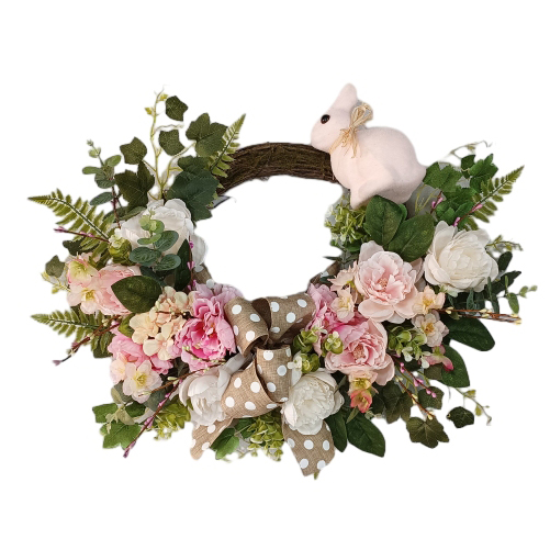 Coronas de puerta de Pascua Senmasine, corona artificial de primavera, decoración de flores mixtas, hojas verdes, huevo de plástico, conejito